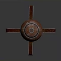Red Textured Sphere Decorative Component With Cross Shaped Base And White Lines 3d model
