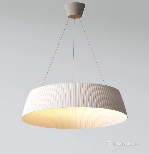 Elegant Modern White Striped Round Shade Hanging Chandelier With Warm Light 3d model 