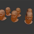 Multiple 3D Elderly Man Head Models With Bald Heads Beards And Expressions