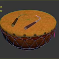 Traditional Orange Hand Drum With Wooden Drumsticks On Top Woven Trim And Leather Straps
