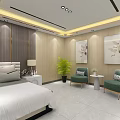 Modern Hotel Guest Room With Wooden Walls Bed Nightstand Table Lamp And Tile Flooring