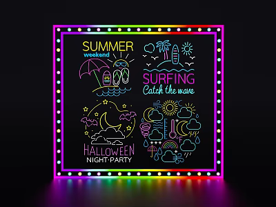 Bright Neon Decorative Lights for Summer Surfing and Halloween Night Party 3d model