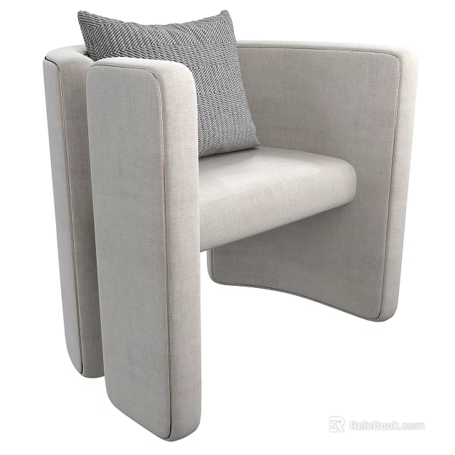 Modern Light Gray Upholstered Accent Chair With Armrests And Throw Pillow 3d model 