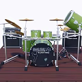 Green Union Jack Drum Set With Cymbals Speakers And Musical Instruments