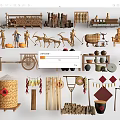 Garden Ornaments Featuring Scarecrows Clay Pots Wooden Carts Farm Tools Rice Ears And Lanterns