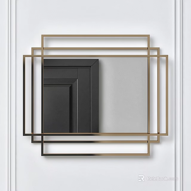 Elegant Modern Mirror With Geometric Gold And Black Frames For Wall Decoration 3d model