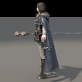 Game Movie Female Character In Blue Brown Cloak Belt Pouch Hat Gray Pants Boots