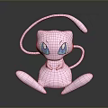 Pink Sitting Pokémon Character With Long Tail Blue Eyes Shiny Surface On Reflective Background 3d model