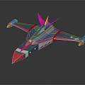Futuristic Blue And Red Sci Fi Aircraft Model With Streamlined Wings And Tail Fin