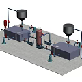 Industrial Equipment Configuration Featuring Storage Tanks Pipes and Valves on Concrete Base