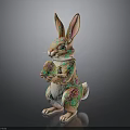 Decorative Rabbit Figurine With Colorful Floral Patterns Holding Egg for Festive Home Decoration