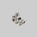 Elegant Decorative Ornament Set with Wooden Ceramic Glass Elements and Green Plants for Home Decor