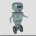 3D Robot Character With Display Screen Wheels Antennas And Mechanical Arms 3d model