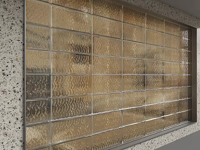 Glass Block Partition With Wavy Texture Framed By Speckled Wall For Modern Interior 3d model