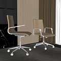 Sleek Modern Office Chair In Beige Leather With Armrests Wheels And Metal Base