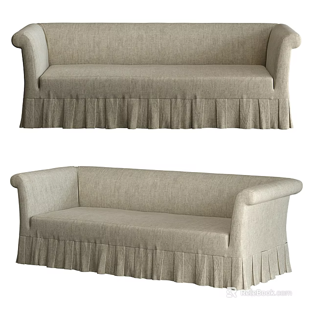 Comfortable Beige Fabric Multi-seat Sofa With Frilled Skirt Living Room Furniture 3d model 