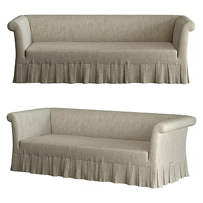 Comfortable Beige Fabric Multi-seat Sofa With Frilled Skirt Living Room Furniture 3d model