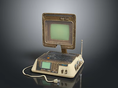 Vintage Electronic Equipment Green Screen Worn Retro Design Antenna Bottom Ports And Cable 3d model