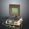 Vintage Electronic Equipment Green Screen Worn Retro Design Antenna Bottom Ports And Cable