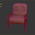 Brown Upholstered Armchair With Red Wooden Arms And Legs And Button Tufted Back