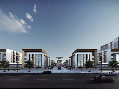 Modern Industrial Park With Contemporary Office Buildings Green Spaces And Roads 3d model