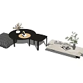 Modern Coffee Tables With Round Rectangular Designs Stools Plants Vase And Books 3d model