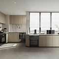 Modern Kitchen Interior Design With Wooden Cabinets Island Counter White Appliances And Large Windows