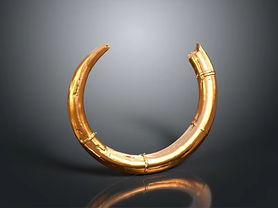 Golden Circular Metal Sculpture With Shiny Surface And Curved Design Details 3d model