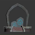 Mystical Circular Platform With Arched Structure Stone Tablets Steps And Blue Symbols