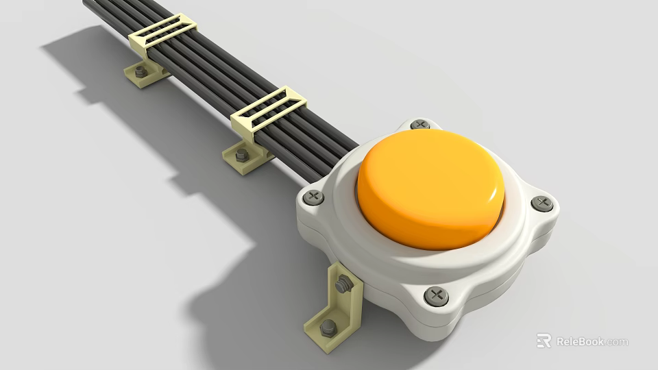 Industrial Equipment With Yellow Push Button Black Cables White Base And Metal Brackets 3d model 