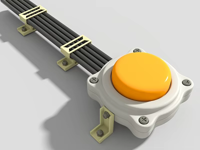 Industrial Equipment With Yellow Push Button Black Cables White Base And Metal Brackets 3d model