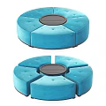 Blue Round Tufted Ottoman with Central Wooden Tabletop Segmented Sectional Design 3d model