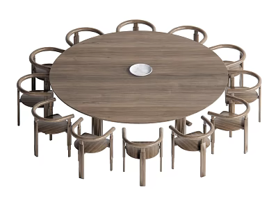 Modern Round Wooden Dining Table Set With Multiple Matching Chairs 3d model