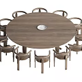 Modern Round Wooden Dining Table Set With Multiple Matching Chairs 3d model