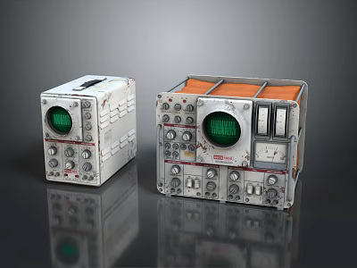 Vintage Industrial Control Panels With Green Display Knobs And Buttons 3d model