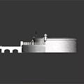 Medieval Circular Fortress Architecture With Stone Walls Towers And Wooden Drawbridge