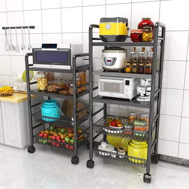 Practical Bathroom Cabinet Shelf with Multilayer Storage and Mobile Wheels Design 3d model 