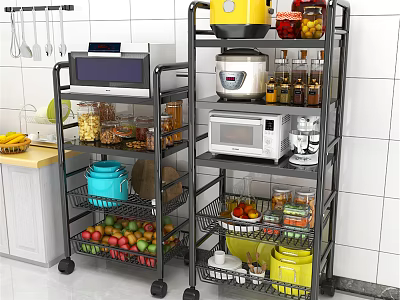 Practical Bathroom Cabinet Shelf with Multilayer Storage and Mobile Wheels Design 3d model
