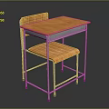 Children's Wooden Table and Chair Set with Orange Seat and Metal Frame
