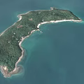 Aerial View Of Tropical Island With Green Vegetation And White Sandy Beach