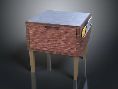 Simple Modern Wooden Nightstand With Drawer Handle Side Compartment Holding Items And Legs 3d model