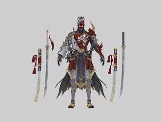 Next Generation Ghost Warrior Mask King Lanling Swordsman Ronin God of War Japanese Samurai Sword Miyamoto Musashi Antique Armor Jianghu Martial Arts Cold Weapon Sword Sheath Armor 3d model