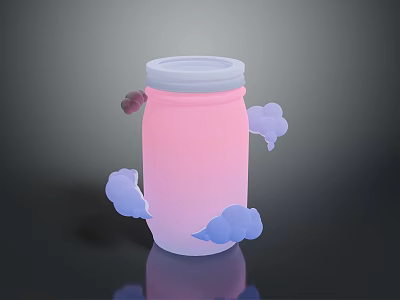 Pastel Pink Gradient Jar With White Lid And Cloud Shaped Decorations 3d model