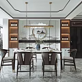 Elegant Modern Restaurant Interior With Dining Table Chairs Moon Mountain Wall Art And Wine Cabinet