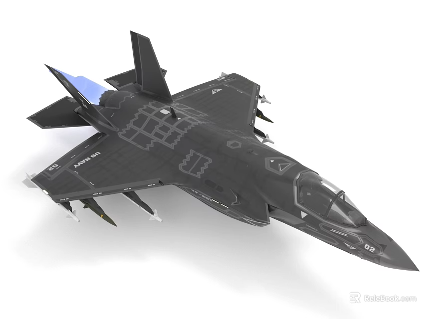 Advanced Black Stealth Fighter Jet Featuring Underwing Missiles Blue Tail and Aerodynamic Design 3d model 