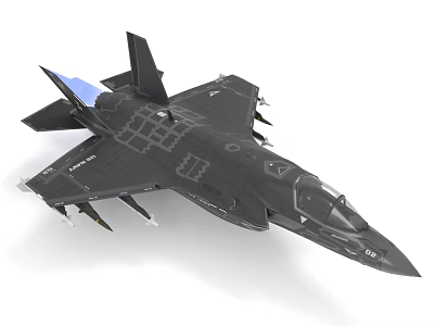 Advanced Black Stealth Fighter Jet Featuring Underwing Missiles Blue Tail and Aerodynamic Design 3d model