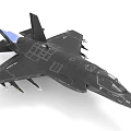 Advanced Black Stealth Fighter Jet Featuring Underwing Missiles Blue Tail and Aerodynamic Design