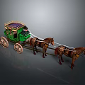 Green Horse Drawn Carriage With Two Brown Horses Roof And Seats