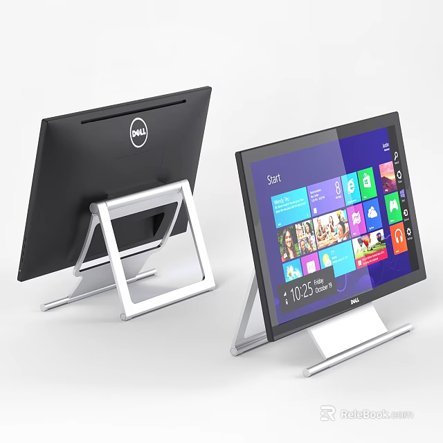 Dell Computer Monitors With Sleek Design And Modern Stand Displaying App Icons On Screen 3d model 