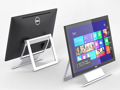 Dell Computer Monitors With Sleek Design And Modern Stand Displaying App Icons On Screen 3d model